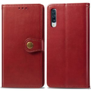 Retro Solid Color Leather Buckle Mobile Phone Protection Leather Case with Photo Frame & Card Slot & Wallet & Bracket Function for Galaxy A50(Red) (OEM)