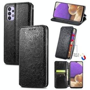 For Samsung Galaxy A32 4G Blooming Mandala Embossed Pattern Magnetic Horizontal Flip Leather Case with Holder & Card Slots & Wallet(Black) (OEM)