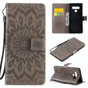 For LG Stylo 6 Pressed Printing Sunflower Pattern Horizontal Flip PU Leather Case Holder & Card Slots & Wallet & Lanyard(Grey) (OEM)