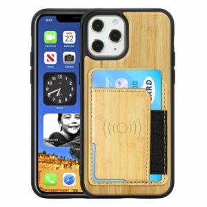 For iPhone 12 / 12 Pro Wood Grain PU+TPU Protective Case with Card Slot(Bamboo) (OEM)