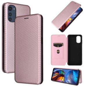For Motorola Moto E32 4G Carbon Fiber Texture Horizontal Flip Leather Phone Case(Pink) (OEM)