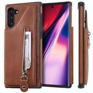 For Galaxy Note 10 Solid Color Double Buckle Zipper Shockproof Protective Case(Brown) (OEM)