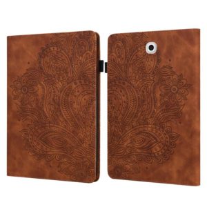 For Samsung Galaxy Tab S2 9.7 T815 Peacock Embossed Pattern TPU + PU Horizontal Flip Leather Case with Holder & Card Slots & Wallet(Brown) (OEM)