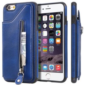 For iPhone 6 Plus Solid Color Double Buckle Zipper Shockproof Protective Case(Blue) (OEM)
