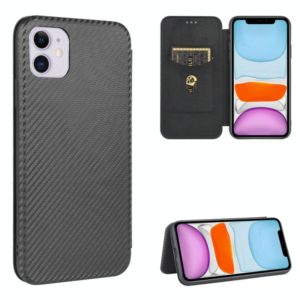 For iPhone 11 Carbon Fiber Texture Horizontal Flip TPU + PC + PU Leather Case with Card Slot(Black) (OEM)