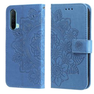 For OnePlus Nord CE 5G 7-petal Flowers Embossing Pattern Horizontal Flip PU Leather Case with Holder & Card Slots & Wallet & Photo Frame(Blue) (OEM)