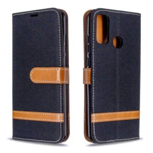 For Huawei P Smart (2020) Color Matching Denim Texture Horizontal Flip Leather Case with Holder & Card Slots & Wallet & Lanyard(Black) (OEM)