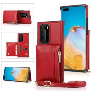 For Huawei P40 Pro Square Zipper Wallet Bag TPU+PU Back Cover Case with Holder & Card Slots & Wallet & Cross-body Strap(Red) (OEM)