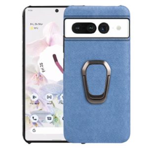 For Google Pixel 7 Ring Holder Honeycomb PU Skin Phone Case(Light Blue) (OEM)
