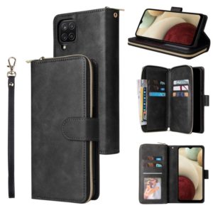 For Samsung Galaxy A12 5G Zipper Wallet Bag Horizontal Flip PU Leather Case with Holder & 9 Card Slots & Wallet & Lanyard & Photo Frame(Black) (OEM)