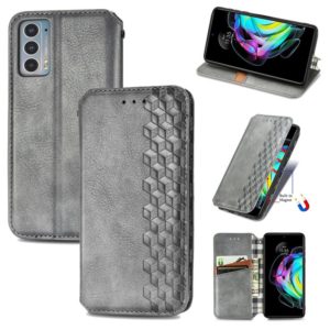For Motorola Edge 20 Cubic Grid Pressed Horizontal Flip Magnetic PU Leather Case with Holder & Card Slots & Wallet(Grey) (OEM)