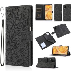 For Huawei P40 lite Skin Feel Embossed Sunflower Horizontal Flip Leather Case with Holder & Card Slots & Wallet & Lanyard(Black) (OEM)