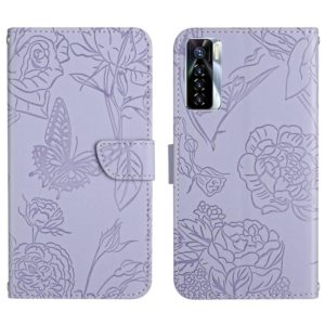 For Tecno Camon 17 Pro HT03 Skin Feel Butterfly Embossed Flip Leather Phone Case(Purple) (OEM)
