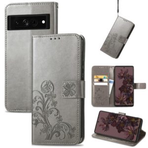 For Google Pixel 7 Pro 5G Four-leaf Clasp Embossed Buckle Leather Phone Case(Gray) (OEM)
