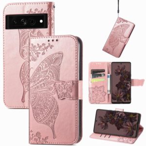 For Google Pixel 7 Pro 5G Butterfly Love Flower Embossed Leather Phone Case(Rose Gold) (OEM)