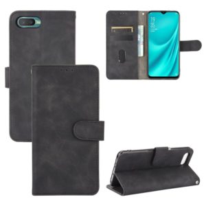 For OPPO Reno A Solid Color Skin Feel Magnetic Buckle Horizontal Flip Calf Texture PU Leather Case with Holder & Card Slots & Wallet(Black) (OEM)