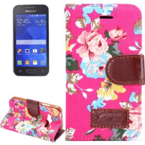 Flower Cloth Leather Case with Holder and Card Slots for Galaxy Ace 4 / G313F(Magenta) (OEM)