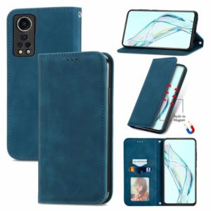 For ZTE Axon 30 5G Retro Skin Feel Business Magnetic Horizontal Flip Leather Case with Holder & Card Slots & Wallet & Photo Frame(Blue) (OEM)