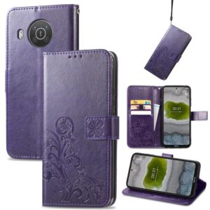 For Nokia X10 Four-leaf Clasp Embossed Leather Phone Case(Purple) (OEM)