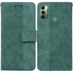 For Tecno Spark 7 Geometric Embossed Leather Phone Case(Green) (OEM)