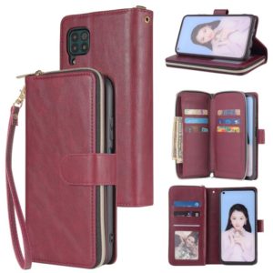 For Huawei P40 Lite Zipper Wallet Bag Horizontal Flip PU Leather Case with Holder & 9 Card Slots & Wallet & Lanyard & Photo Frame(Wine Red) (OEM)