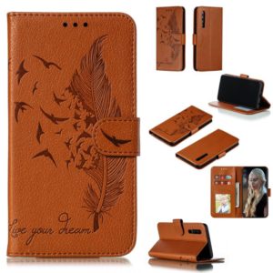 Feather Pattern Litchi Texture Horizontal Flip Leather Case with Wallet & Holder & Card Slots For Huawei P30(Brown) (OEM)