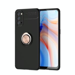 For OPPO Reno4 Lenuo Shockproof TPU Protective Case with Invisible Holder(Black Gold) (lenuo) (OEM)