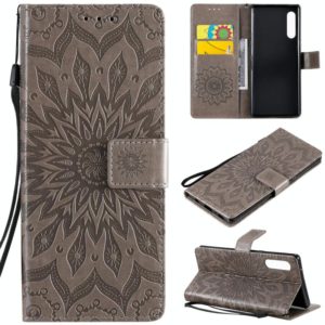 For LG G9 Pressed Printing Sunflower Pattern Horizontal Flip PU Leather Case Holder & Card Slots & Wallet & Lanyard(Grey) (OEM)