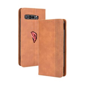 For Asus ROG Phone 3 ZS661KS Magnetic Buckle Retro Crazy Horse Texture Horizontal Flip Leather Case , with Holder & Card Slots & Photo Frame(Brown) (OEM)