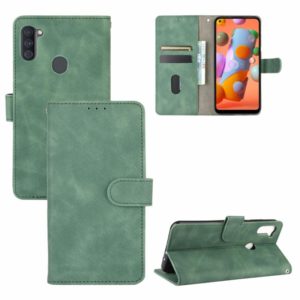 For Samsung Galaxy A11 (Eurasian Version) Solid Color Skin Feel Magnetic Buckle Horizontal Flip Calf Texture PU Leather Case with Holder & Card Slots & Wallet(Green) (OEM)