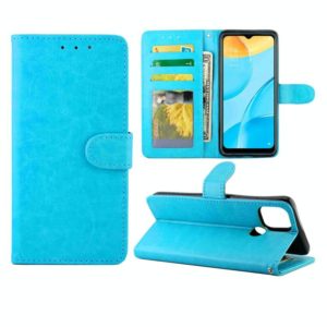 For OPPO A15 Crazy Horse Texture Leather Horizontal Flip Protective Case with Holder & Card Slots & Wallet & Photo Frame(Baby Blue) (OEM)