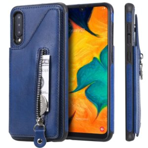 For Galaxy A50 Solid Color Double Buckle Zipper Shockproof Protective Case(Blue) (OEM)
