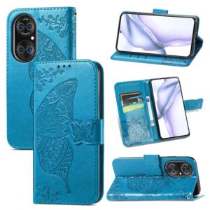 For Huawei P50 Butterfly Love Flowers Embossed Horizontal Flip Leather Case with Holder & Card Slots & Wallet & Lanyard(Blue) (OEM)