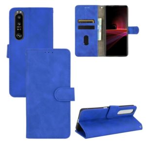 For Sony Xperia 1 III Solid Color Skin Feel Magnetic Buckle Horizontal Flip Calf Texture PU Leather Case with Holder & Card Slots & Wallet(Blue) (OEM)