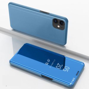 For iPhone 12 / 12 Pro Plated Mirror Horizontal Flip Leather Case with Holder(Blue) (OEM)