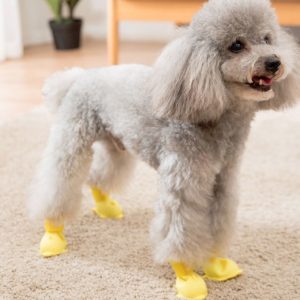 4 PCS/Set Cartoon Dog Shoes Pet Silicone Waterproof Rain Boots, Size: L(Yellow) (OEM)