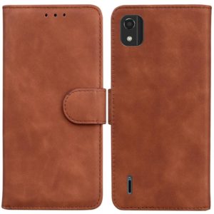 For Nokia C2 2nd Edition Skin Feel Pure Color Flip Leather Phone Case(Brown) (OEM)