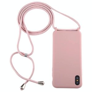 For iPhone X / XS Candy Color TPU Protective Case with Lanyard(Dark Pink) (OEM)