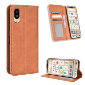 For Sharp Simple Sumaho 6 Magnetic Buckle Retro Texture Leather Phone Case(Brown) (OEM)