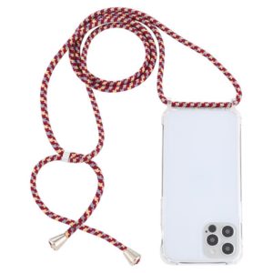 For iPhone 12 Pro Max Transparent Acrylic Airbag Shockproof Phone Protective Case with Lanyard(Red Apricot Grey Rough Grain) (OEM)
