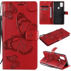 For OnePlus Nord N10 5G 3D Butterflies Embossing Pattern Horizontal Flip Leather Case with Holder & Card Slot & Wallet(Red) (OEM)
