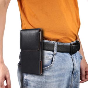 Men Litchi Texture Leather Portable Mobile Phone Waist Bag for 6.9 inch or below(Black) (OEM)