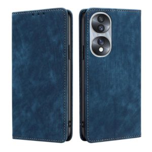 For Honor 70 RFID Anti-theft Brush Magnetic Leather Phone Case(Blue) (OEM)