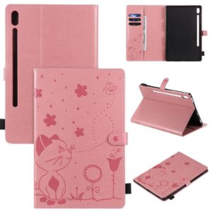 For Samsung Galaxy Tab S6 T860 Cat Bee Embossing Pattern Shockproof Table PC Protective Horizontal Flip Leather Case with Holder & Card Slots & Wallet & Pen Slot & Wake-up / Sleep Function(Pink) (OEM)