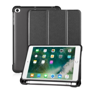 For iPad mini 5 / mini 4 / mini 3 / mini 2 / mini 3-folding Litchi Texture Horizontal Flip PU Leather + Shockproof TPU Case with Holder & Pen Slot(Black) (OEM)