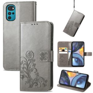 For Motorola Moto G22 Four-leaf Clasp Embossed Buckle Leather Phone Case(Grey) (OEM)