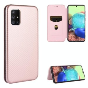 For Samsung Galaxy A71 5G Carbon Fiber Texture Horizontal Flip TPU + PC + PU Leather Case with Rope & Card Slot(Pink) (OEM)