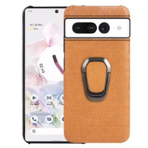For Google Pixel 7 Pro Ring Holder Honeycomb PU Skin Phone Case(Orange) (OEM)