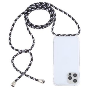For iPhone 12 Pro Max Transparent Acrylic Airbag Shockproof Phone Protective Case with Lanyard(Black White Grey) (OEM)