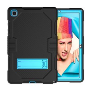 For Samsung Galaxy Tab A7 10.4 (2020) T500 / T505 Contrast Color Robot Shockproof Silicon + PC Protective Case with Holder & Pen Slot(Black Blue) (OEM)